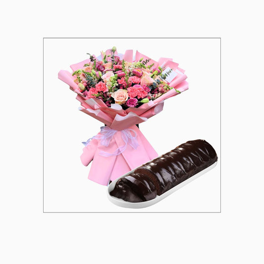 Mixed flowers with cake (Code10)