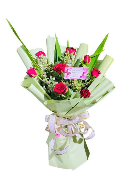 8 Fresh Roses bouquet with local fillers