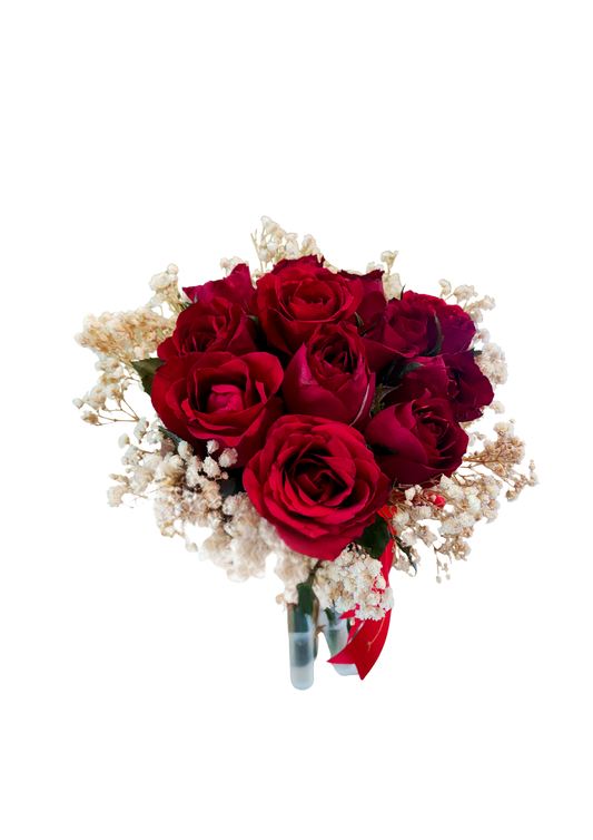 Red Roses with dried Fillers Gysophillers